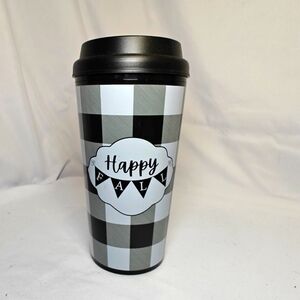 Happy Fall black white 16oz insulated Travel Mug coffee tumbler brand new